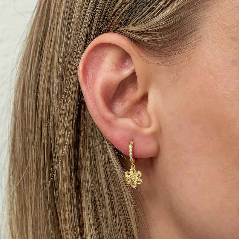 Gold Plated Flower Dangle Women's Silver Earring
