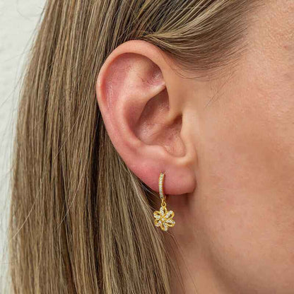 Gold Plated Flower Dangle Women's Silver Earring