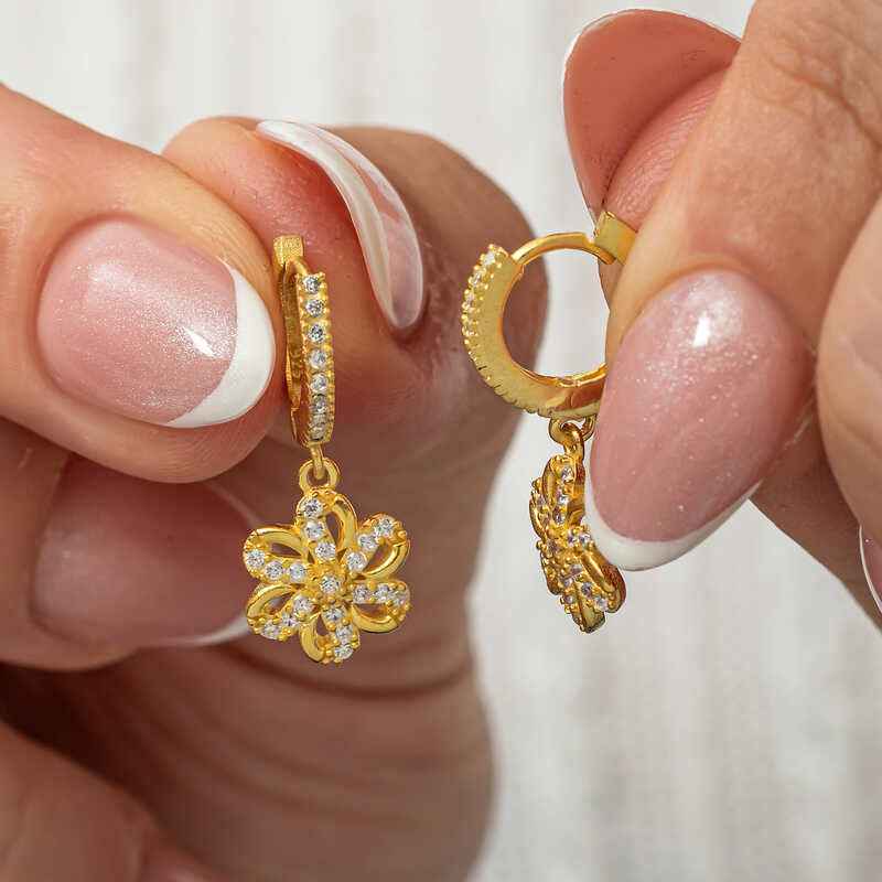 Gold Plated Flower Dangle Women's Silver Earring