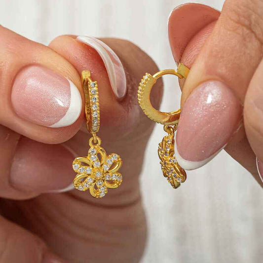 Gold Plated Flower Dangle Women's Silver Earring