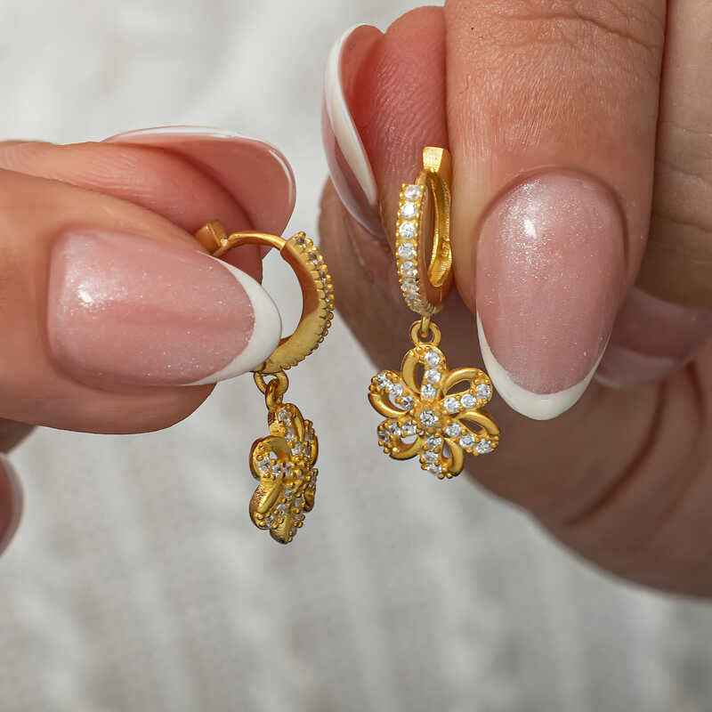 Gold Plated Flower Dangle Women's Silver Earring