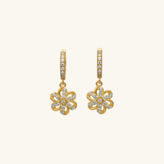 Gold Plated Flower Dangle Women's Silver Earring