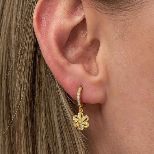 Gold Plated Flower Dangle Women's Silver Earring