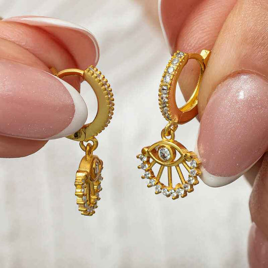 Gold Plated Dangling Eye Women's Silver Earrings