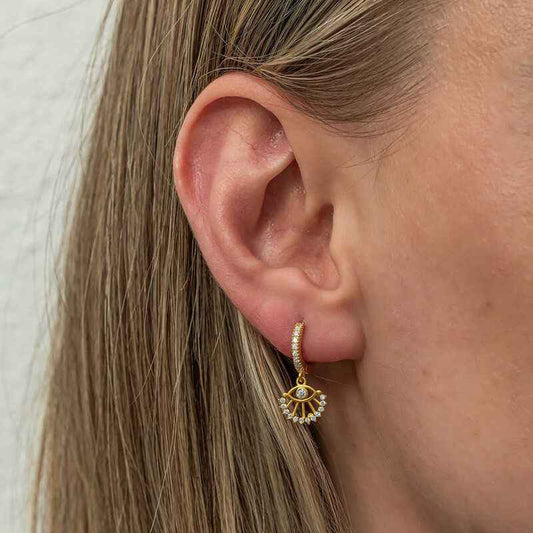 Gold Plated Dangling Eye Women's Silver Earrings