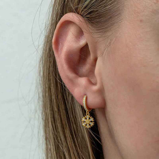 Gold Plated Snowflake Dangle Women's Silver Earrings