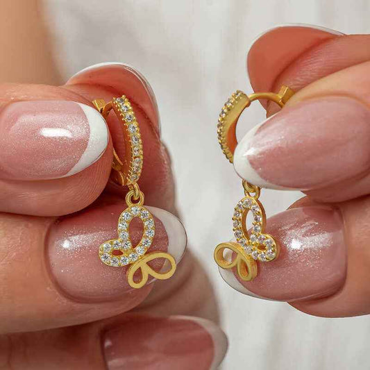 Gold Plated Dangling Butterfly Women's Silver Earrings