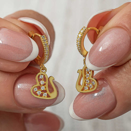 Gold Plated Swan Dangle Women's Silver Earrings
