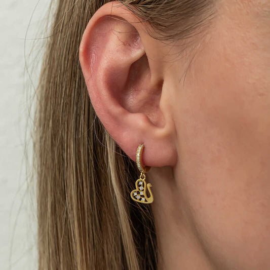 Gold Plated Swan Dangle Women's Silver Earrings