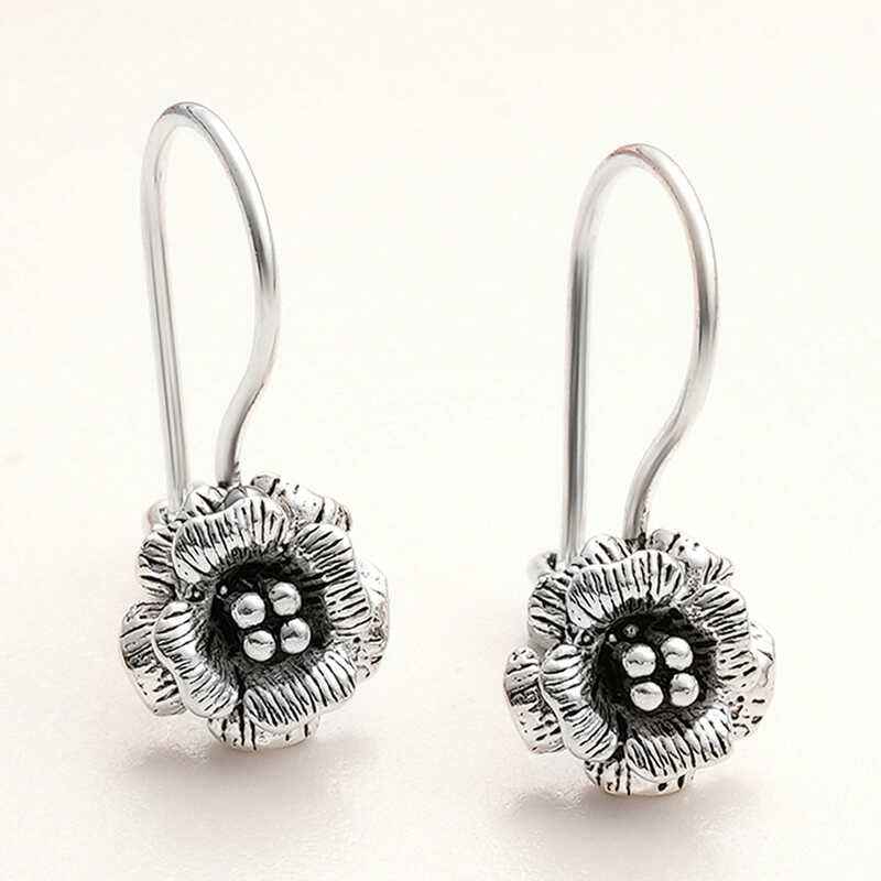 Dangling Rose Women's Silver Earrings
