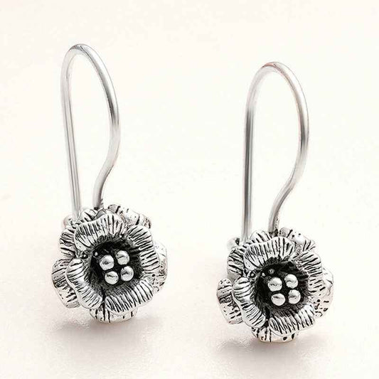 Dangling Rose Women's Silver Earrings