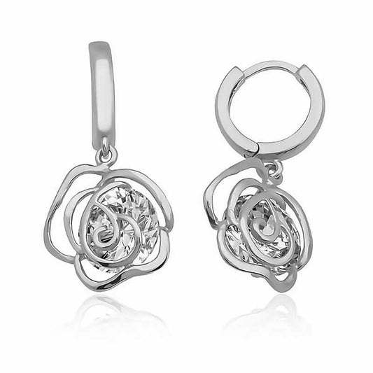 Dangling Rose Women's Silver Earrings