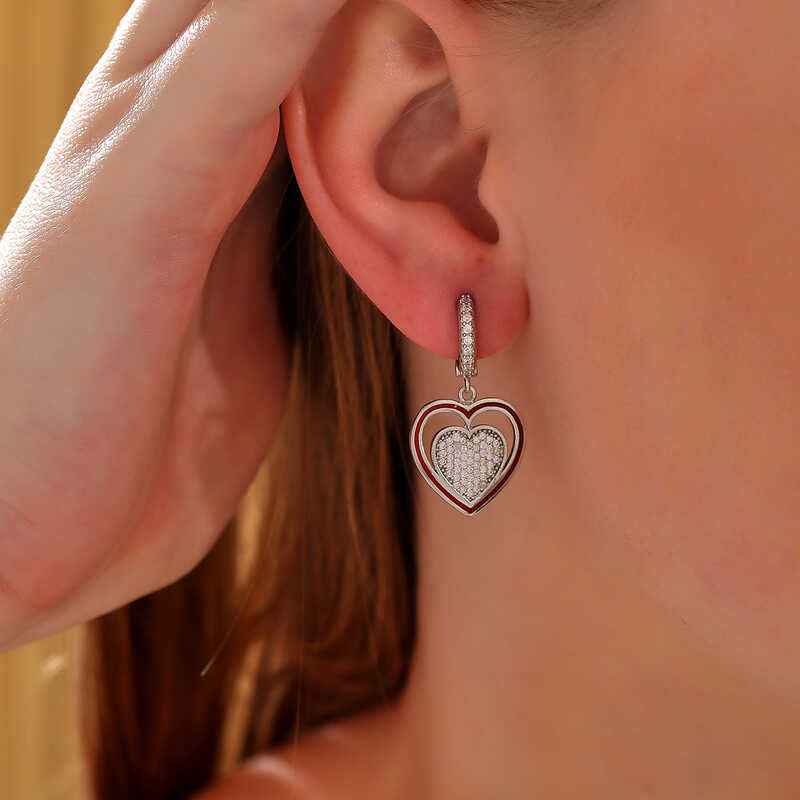 Dangling Heart Women's Silver Earring