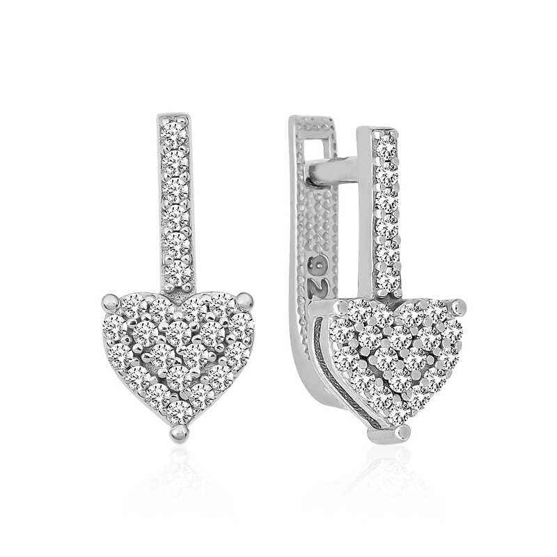 Dangling Heart Stone Silver Earrings