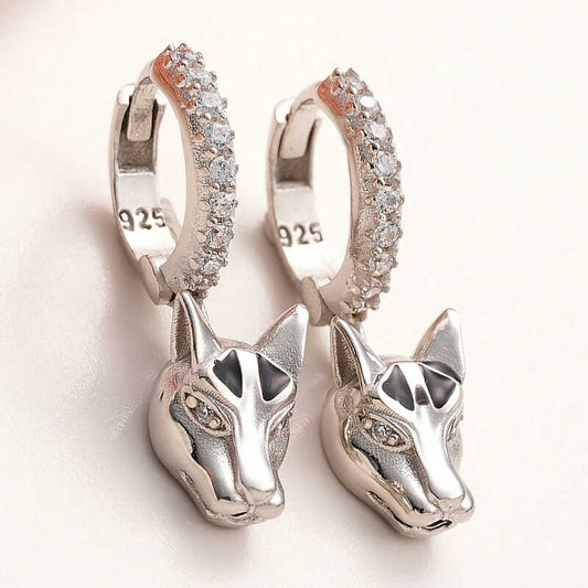 Swinging Tiger Figure Women's Silver Earrings