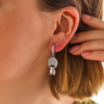 Swinging Tiger Figure Women's Silver Earring