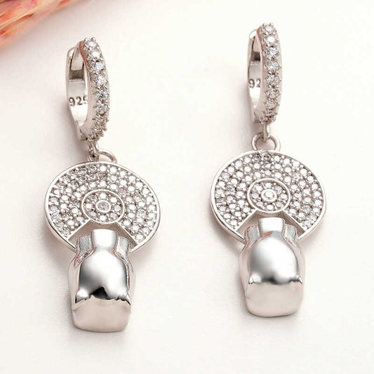 Swinging Tiger Figure Women's Silver Earring