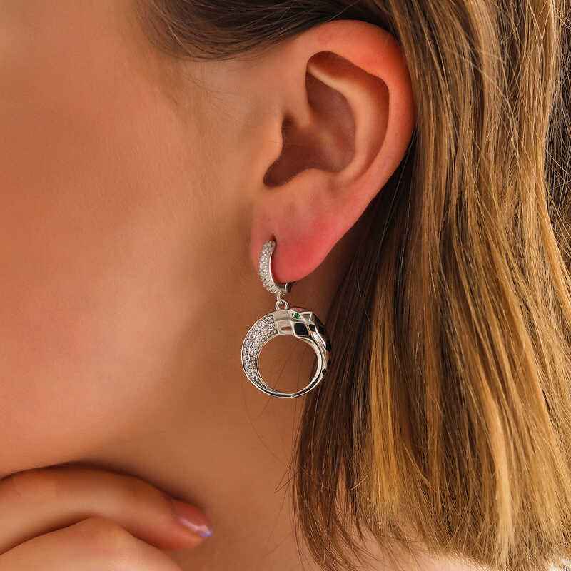 Swinging Tiger Figure Women's Silver Earrings