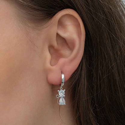 Dangling Cat Women's Silver Earrings
