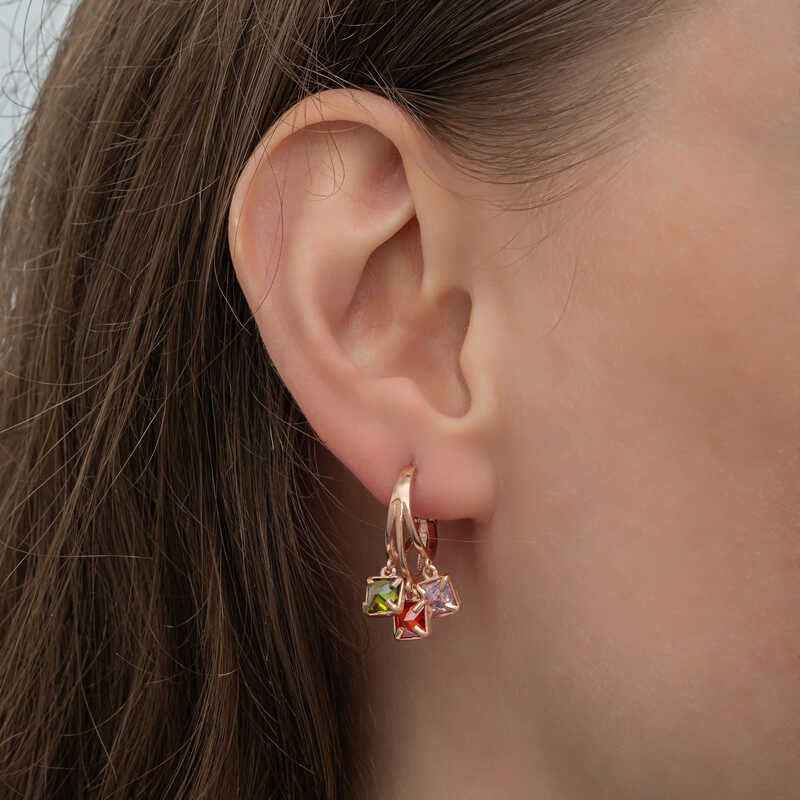 Mixed Stone Dangle Hoop Women's Silver Earrings
