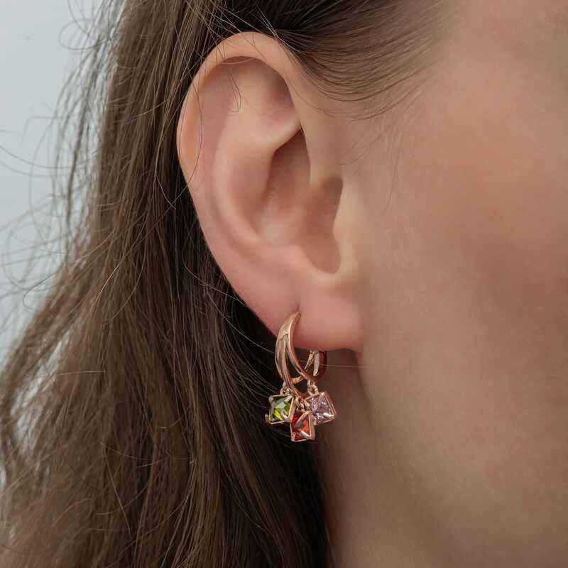 Mixed Stone Dangle Hoop Women's Silver Earrings