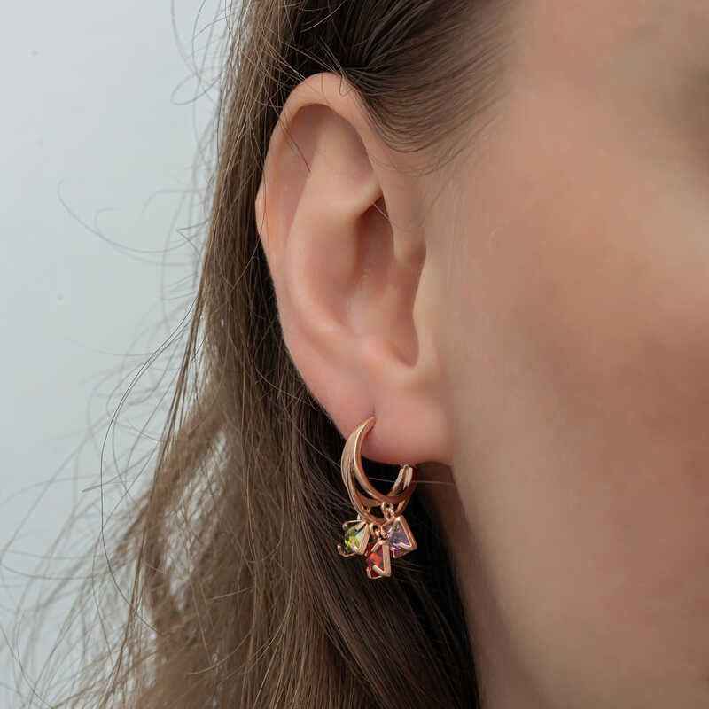 Mixed Stone Dangle Hoop Women's Silver Earrings