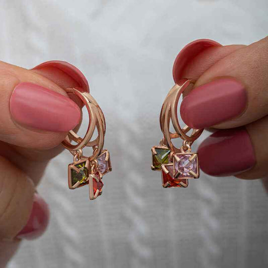 Mixed Stone Dangle Hoop Women's Silver Earrings
