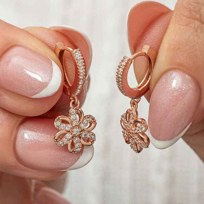 Rose Plated Flower Drop Women's Silver Earrings