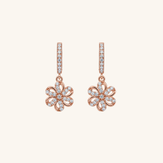 Rose Gold Plated Flower Drop Women's Silver Earrings
