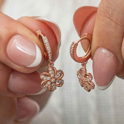 Rose Plated Flower Drop Women's Silver Earrings