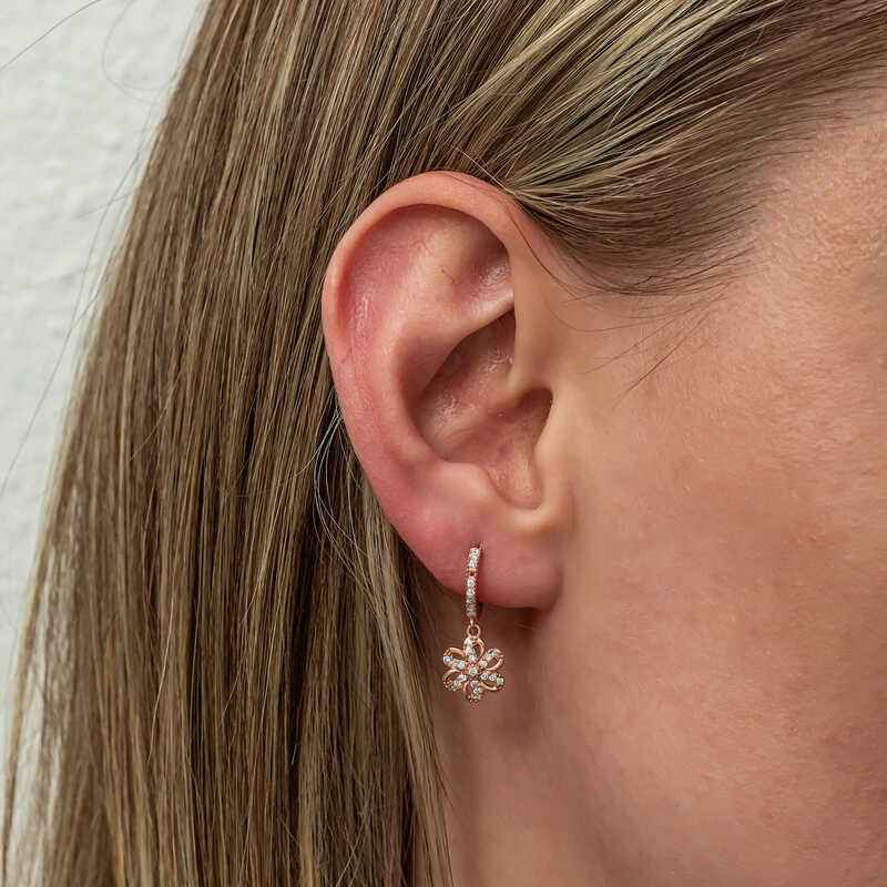 Rose Plated Flower Drop Women's Silver Earrings