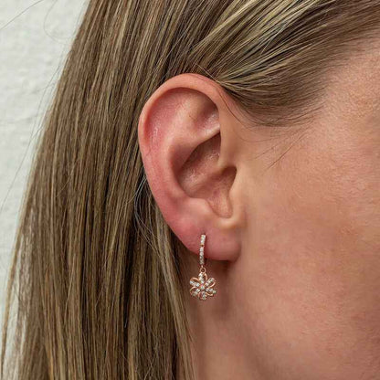 Rose Plated Flower Drop Women's Silver Earrings
