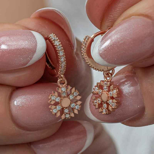 Dangling Rose Snowflake Women's Silver Earring