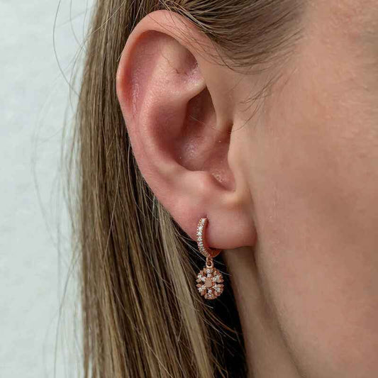 Dangling Rose Snowflake Women's Silver Earring