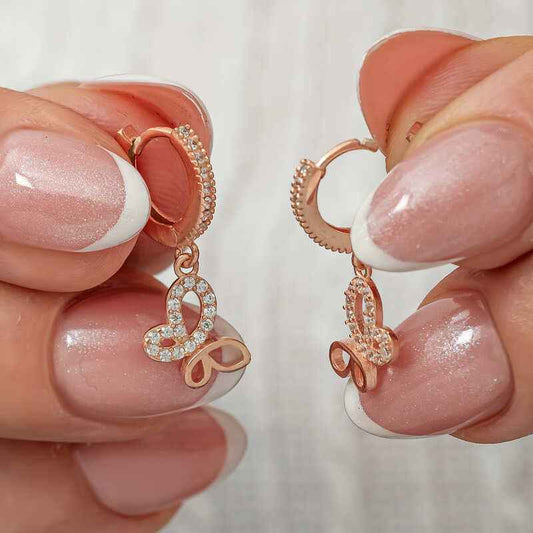 Swinging Rose Butterfly Women's Silver Earrings