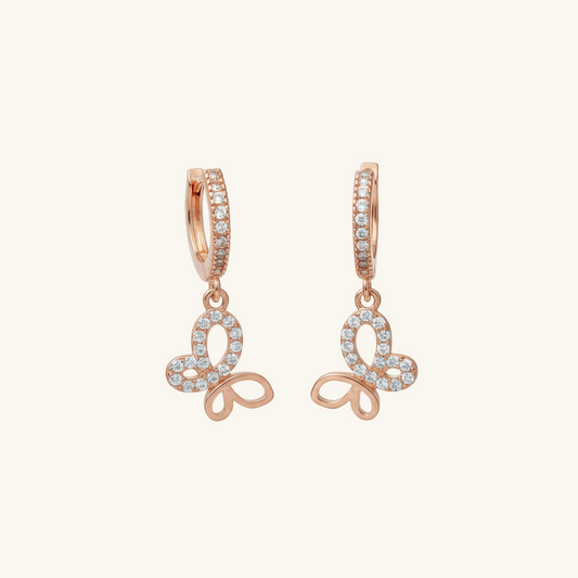 Swinging Rose Butterfly Women's Silver Earrings