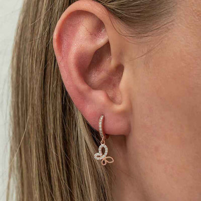 Swinging Rose Butterfly Women's Silver Earrings