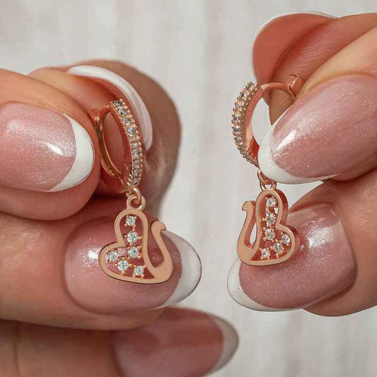 Swinging Rose Swan Women's Silver Earrings