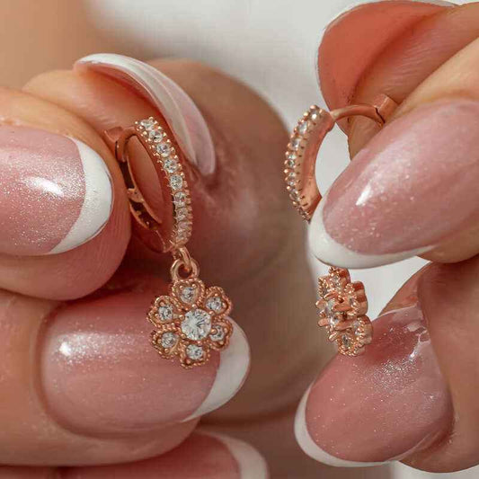 Rose Plated Minimal Flower Dangle Women's Silver Earrings