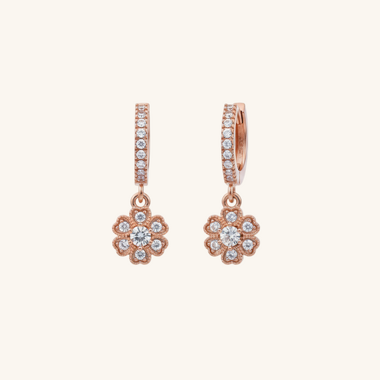 Rose Gold Plated Minimal Flower Dangle Women's Silver Earrings
