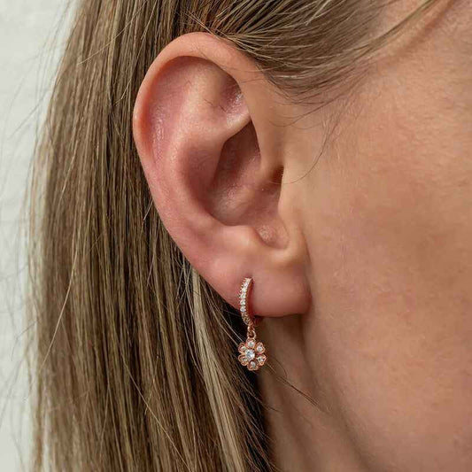 Rose Plated Minimal Flower Dangle Women's Silver Earrings