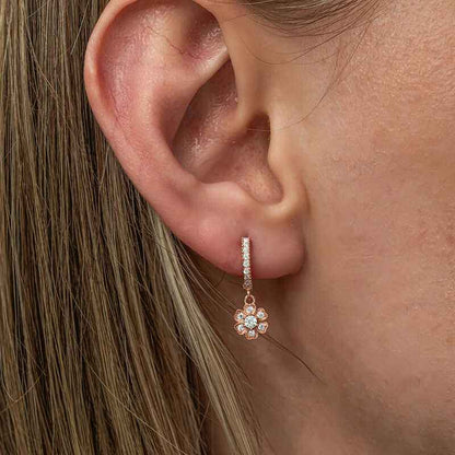 Rose Plated Minimal Flower Dangle Women's Silver Earrings