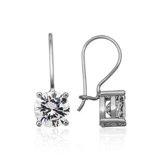 Single Stone Dangle Silver Earrings