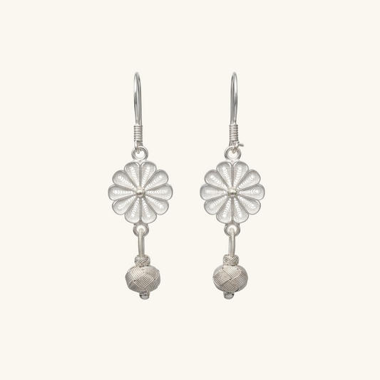 Swinging Kazaz Wire Art Women's Silver Earrings