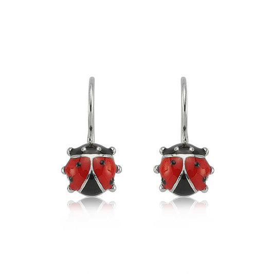 Swinging Ladybug Children's Silver Earrings