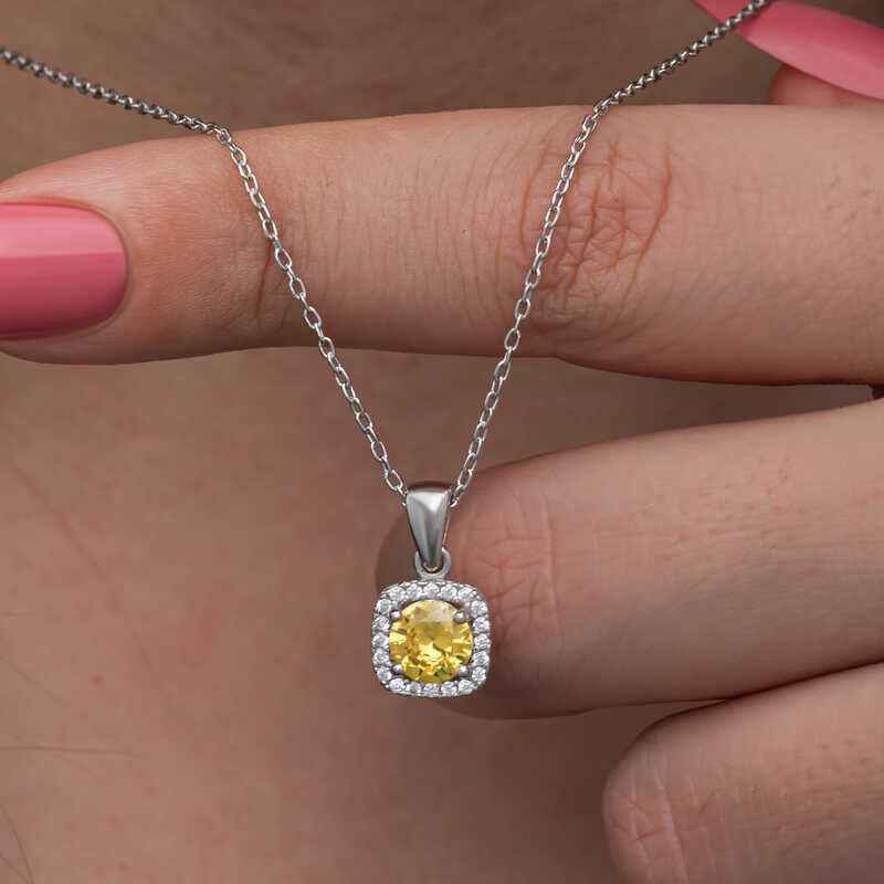Yellow Baguette Stone Women's Silver Necklace