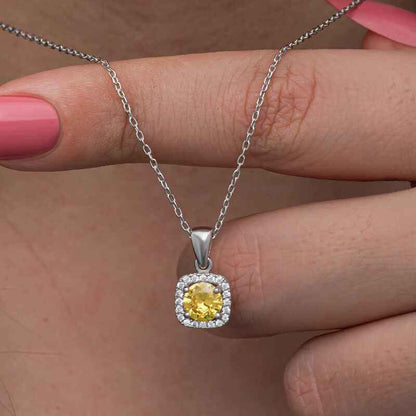 Yellow Baguette Stone Women's Silver Necklace