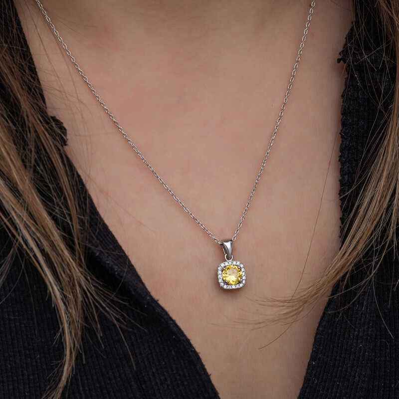 Yellow Baguette Stone Women's Silver Necklace