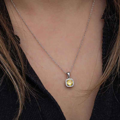 Yellow Baguette Stone Women's Silver Necklace