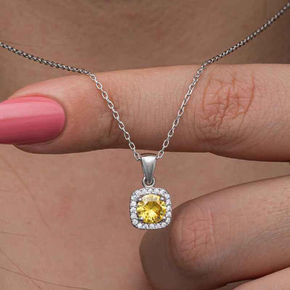 Yellow Baguette Stone Women's Silver Necklace